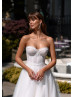 Strapless Beaded Ivory Lace Tulle Wedding Dress With Detachable Sleeves